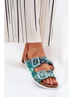 Klapki Damskie Z Klamrami I Brokatem S.Barski RB51-006 Zielone Klapki Damskie Z Klamrami I Brokatem S.Barski RB51-006 Zielone