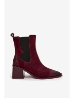 Kožené semišové dámské boty na podpatku vyhřívané model 21712879 bordó - Artiker