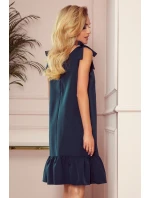 ROSITA - Dámske šaty v fľaškovo zelenej farbe s mašličkami na ramenách as volánikom 306-2 ROSITA - Dámske šaty v fľaškovo zelenej farbe s mašličkami na ramenách as volánikom 306-2