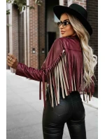 model 21337606 Krátká bunda s třásněmi z měkké ekokůže vínová - numoco basic