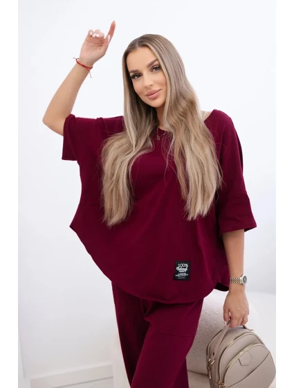 Súprava bavlnená blúzka + nohavice bordová Súprava bavlnená blúzka + nohavice bordová