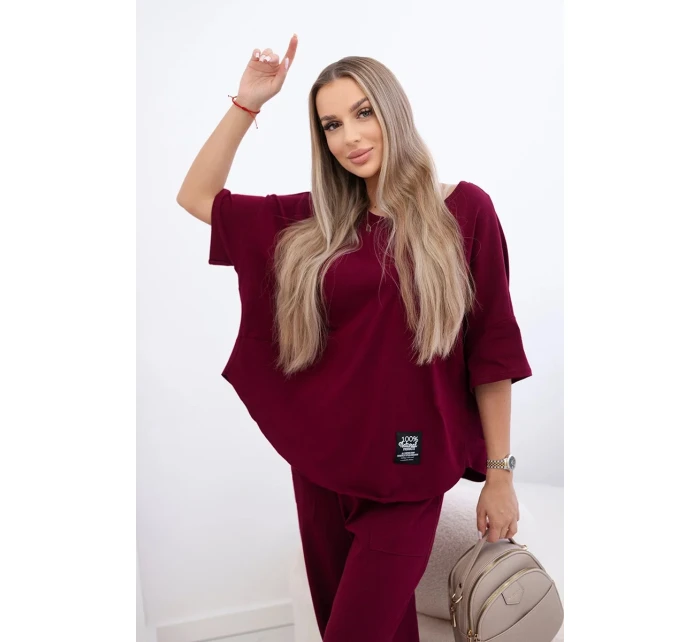 Súprava bavlnená blúzka + nohavice bordová Súprava bavlnená blúzka + nohavice bordová