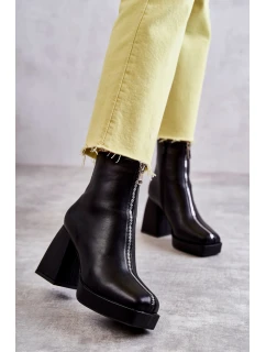 Damskie Botki Na Masywnym Obcasie Z Suwakiem Czarne Carrera