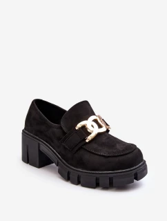 Zamszowe Półbuty Damskie Z Ozdobą Czarne Rullenes