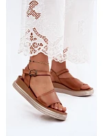 Kožené dámské sandály na platformě model 22208644 Camel - Maciejka