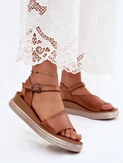 Kožené dámské sandály na platformě model 22208644 Camel - Maciejka