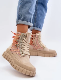 Béžové dámske vysoké tenisky na masívnej platforme Kernia