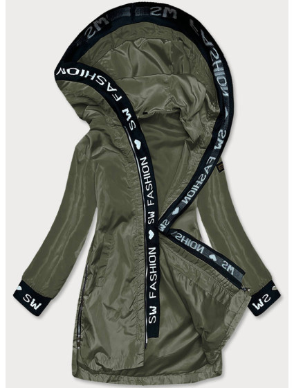 Tenká dámska bunda v khaki farbe s ozdobnou lemovkou (B8145-11)
