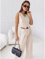 Elegantní béžový dámský komplet krátká vesta a široké kalhoty model 19761446 - Moon