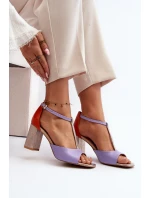 Skórzane Sandały Na Słupku Laura Messi 2759 Fioletowe
