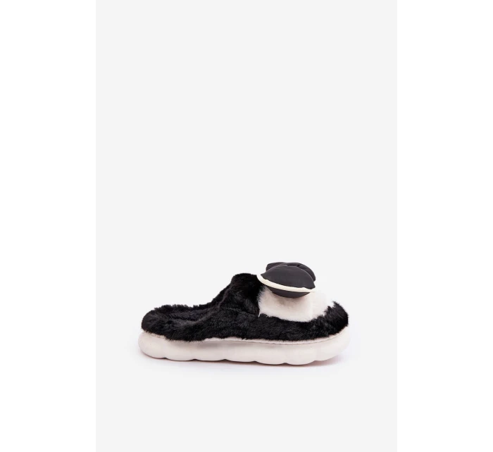 Futrzane Kapcie Z Kokardką Czarne Grilis Futrzane Kapcie Z Kokardką Czarne Grilis
