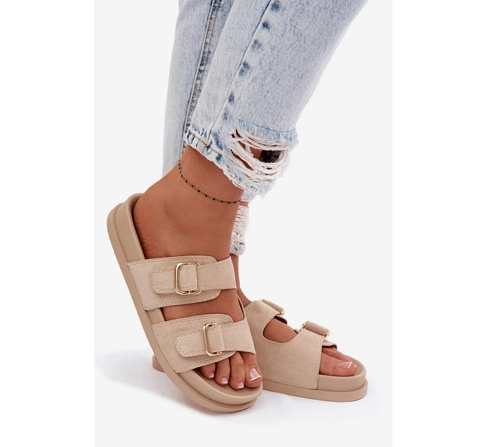 Dámské pantofle se zlatými sponami Béžové Pelorin