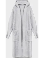 Světle šedý dlouhý vlněný přehoz přes oblečení typu alpaka s kapucí model 18028447 - MADE IN ITALY