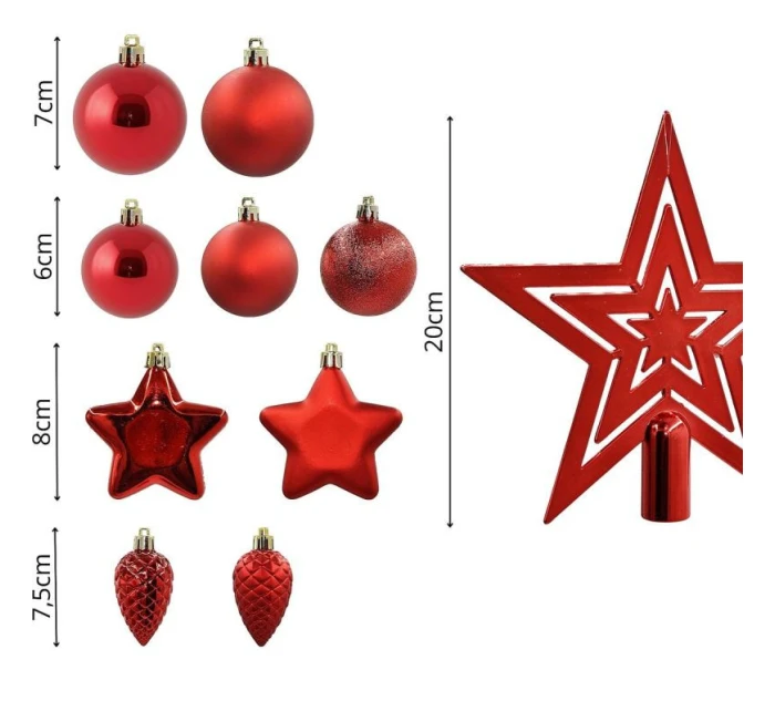 DEKORATÍVNE PLASTOVÉ OZDOBY BEZPEČNÉ 40KS ČERVENÁ SĽUDA