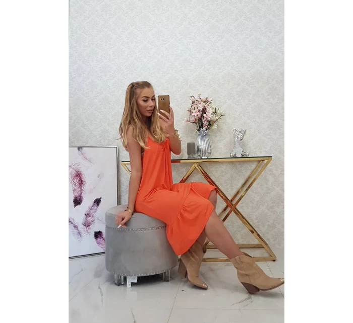 Šaty s tenkými ramienkami tmavo marhuľovej farby