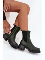 Botki Damskie Na Klocku Eko Skórzane Ciemnozielone Kyra Botki Damskie Na Klocku Eko Skórzane Ciemnozielone Kyra