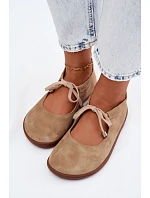 Kožené Semišové Baleríny Barefoot na Šněrování Zazoo 021 Béžové