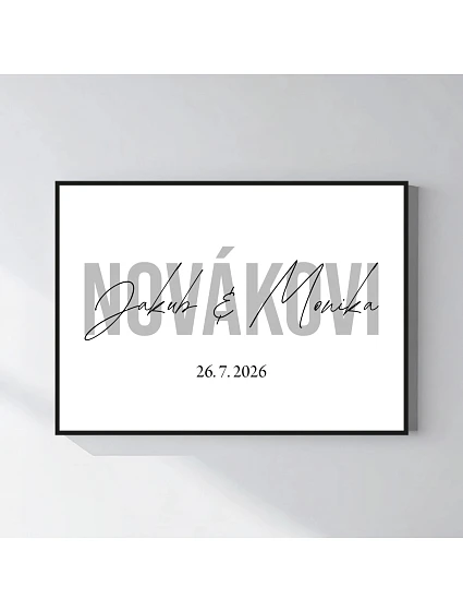Personalizovaný magický fotoobraz v ráme - štvorec 50x70 - mená novomanželov Personalizovaný magický fotoobraz v ráme - štvorec 50x70 - mená novomanželov