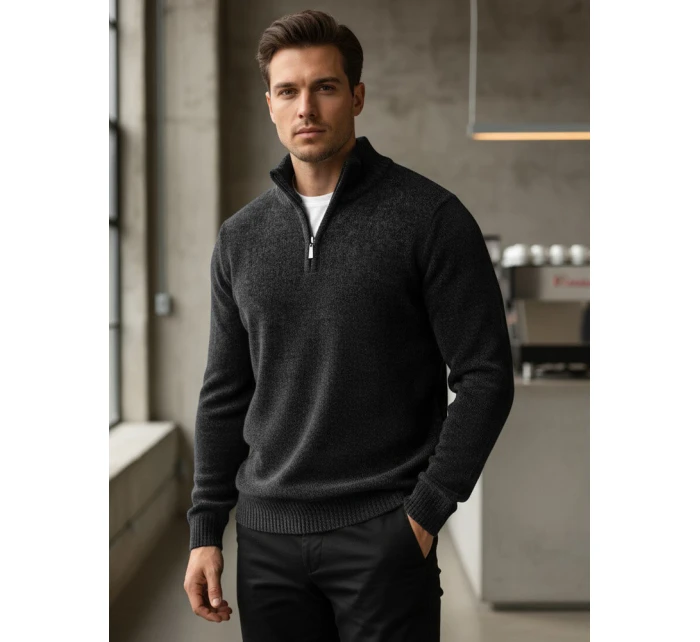 Pánsky sveter s golierom tmavosivý FashionStreet WX2351 Pánsky sveter s golierom tmavosivý FashionStreet WX2351