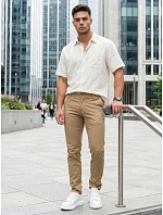 Pánske chinos nohavice s opaskom béžová FashionStreet UX4499 Pánske chinos nohavice s opaskom béžová FashionStreet UX4499