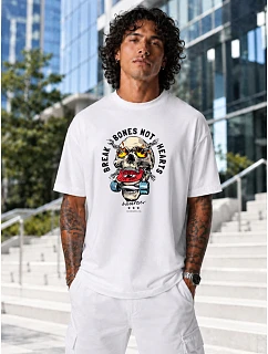 Tshirt męski z nadrukiem oversize bawełniany biały model 22208761 - FashionStreet