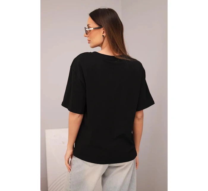 Dámska bavlnená základná blúzka s krátkymi rukávmi čierna