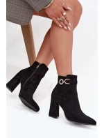 Eko Zamszové Kotníkové Boty Na Podpatku S Ozdobou Černé model 21708270 - Boto Eko Zamszové Kotníkové Boty Na Podpatku S Ozdobou Černé model 21708270 - Boto