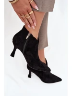 Niskie Botki Damskie Na Szpilce Eko Zamszowe Czarne Jolivra Niskie Botki Damskie Na Szpilce Eko Zamszowe Czarne Jolivra