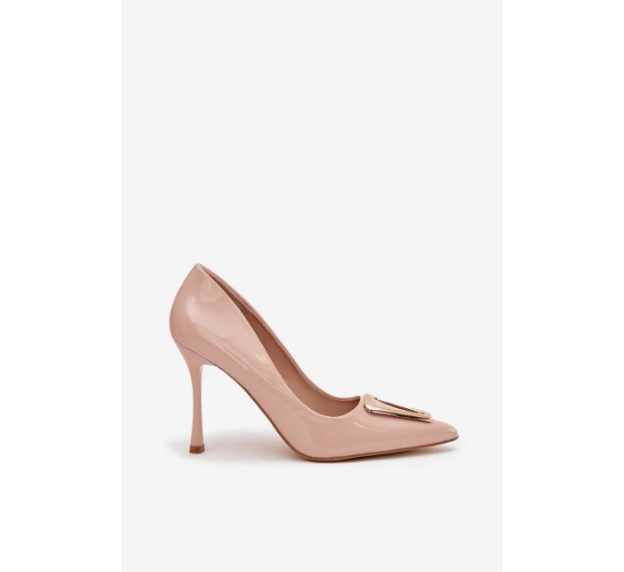 Lakierowane Szpilki Ze Złotym Detalem Beżowe Paivelle