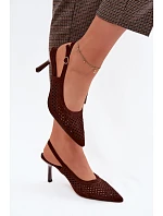 Dámské otevřené sandály na podpatku z imitace semiše Čokoládové model 22125733 - Boto