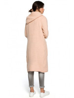 BK016 Dlhý sveter s kapucňou a bočnými vreckami - svetlo ružový