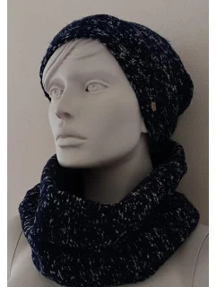 Dámský komplet čepice šálou Tmavě modrá s bílou  model 19564458 - Kamea