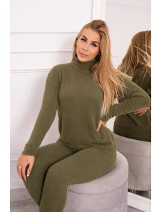 Dvojdielny sveterový set z alpaky vo farbe khaki