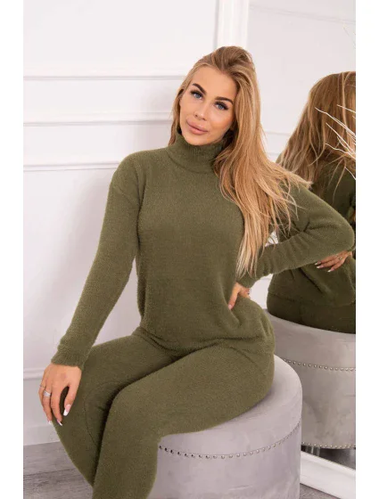 Dvojdielny sveterový set z alpaky vo farbe khaki