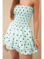 Dámsky viskózový overal s bodkami a volánom mätovej farby