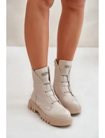 Zateplené boty pro ženy na zip z eko kůže světle béžové model 21670042 - Boto