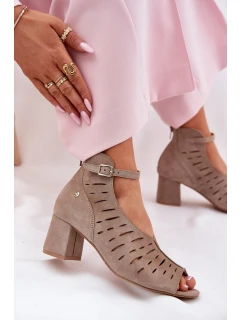 Zamszowe Botki Damskie Na Słupku Maciejka 06893-10 Ciemnobeżowe