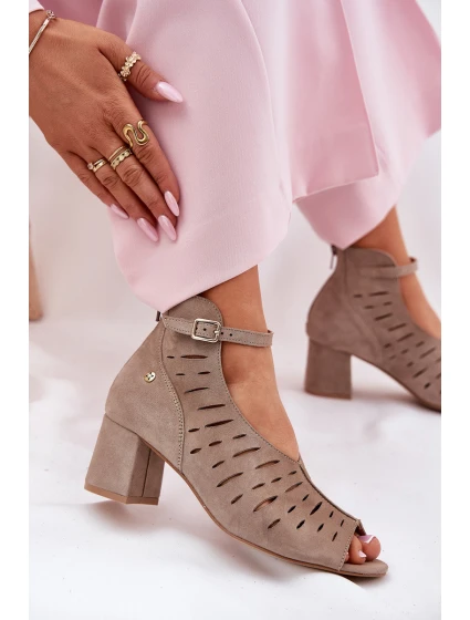 Zamszowe Botki Damskie Na Słupku Maciejka 06893-10 Ciemnobeżowe