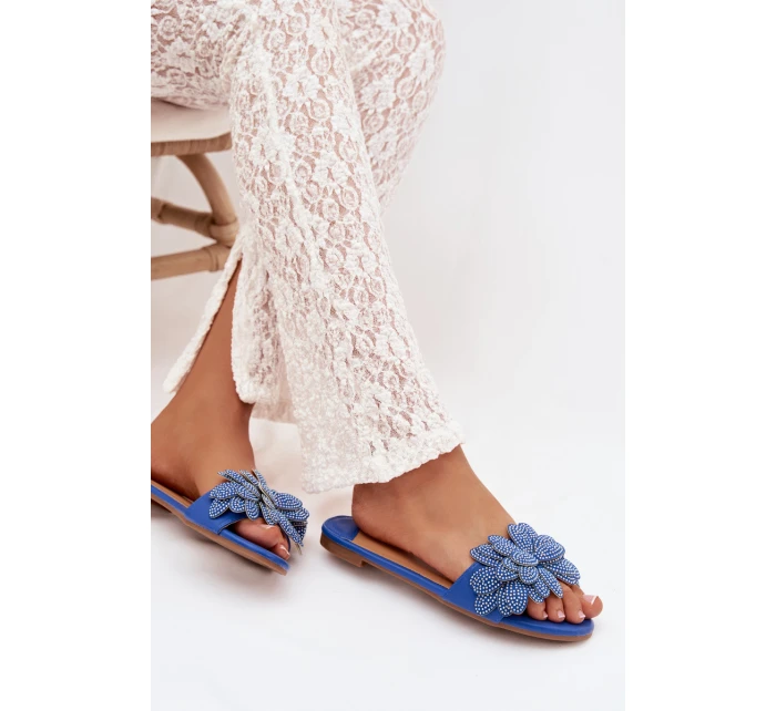 Dámské ploché modré pantofle s ozdobou Grelora