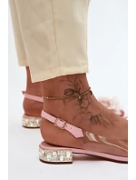 Průhledné sandály s krystaly a síťkovými květinami D&A MR61-9006 Růžové