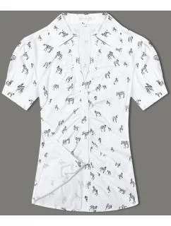 Dámska blúzka s golierom a zebrovaným vzorom (AWY2011D) biela - Móda