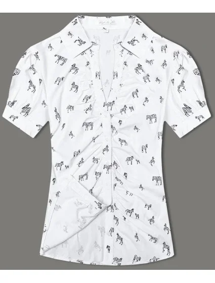 Dámska blúzka s golierom a zebrovaným vzorom (AWY2011D) biela - Móda