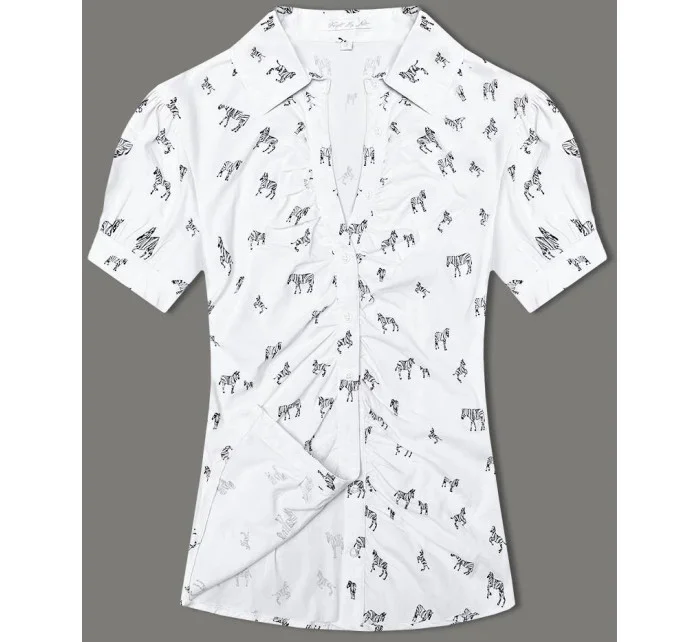 Dámska blúzka s golierom a zebrovaným vzorom (AWY2011D) biela - Móda