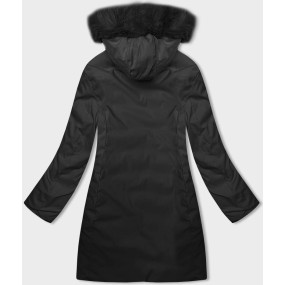 Béžovo-čierna obojstranná dámska zimná bunda s kapucňou (B8203-1201)