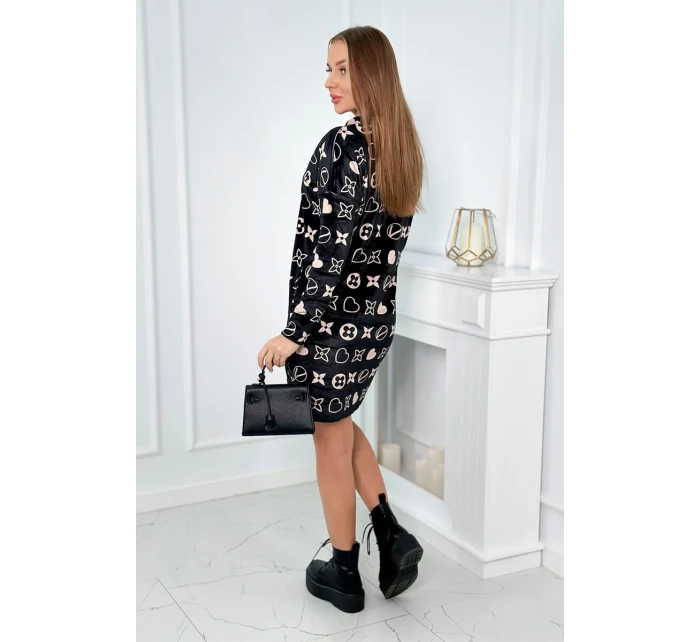 Zamatové šaty s ozdobným vzorom čierne