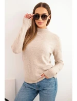Dámsky sveter polo rolák z mäkkej priadze tmavo béžový