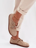 Barefoot Dámske kožené semišové poltopánky s remienkami Zazoo N1271 Beige