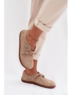 Kožené semišové polobotky Barefoot Dámské s pásky Zazoo N1271 béžové