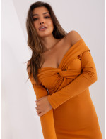 Svetlo oranžové opaskované španielske bavlnené šaty