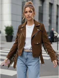 Dámska semišová bunda so strapcami hnedá FashionStreet TY5582